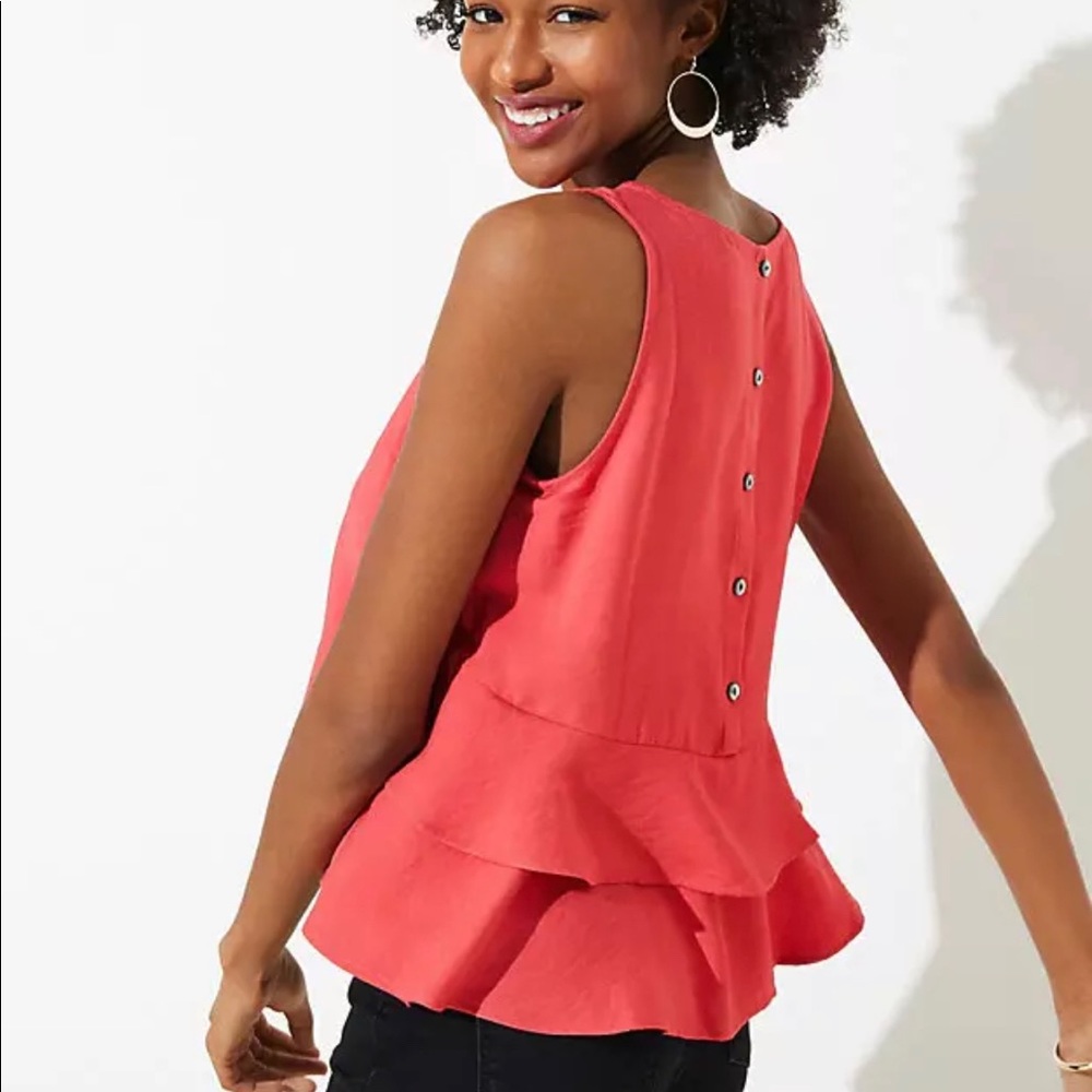 LOFT Tiered Button Back Shell - Cherry - S - NWT